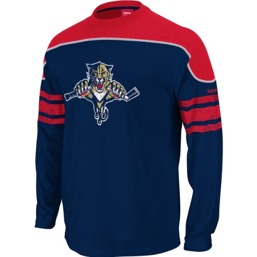 Reebok Florida Panthers Navy Blue-Red Shootout Long Sleeve T-shirt (XX-Large)