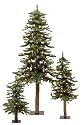 Set Of 3 Pre-Lit Downswept Alpine Artificial Christmas Trees 3' 4' 5'