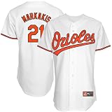 MLB Nick Markakis Baltimore Orioles Youth Short Sleeve 6 Button Synthetic Replica Jersey (White, Medium)