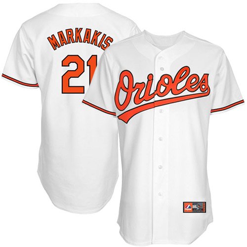 MLB Nick Markakis Baltimore Orioles Youth Short Sleeve 6 Button Synthetic Replica Jersey (White, Medium)