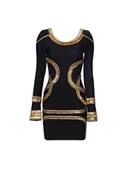 Sexy Nylon/Rayon/Spandex Beaded Stretchy Long Sleeves Cocktail Bandage Dress/Bodycon Dress/Club Dress/Wedding Dress 