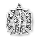 Sterling Silver St Florian Firefighters Maltese Cross Medal and 24-inch Chain