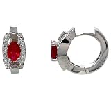 14K White Gold Ruby and Diamond Hoop Earrings