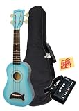 Kala MK-SD-LBBURST Makala Dolphin Bridge Soprano Ukulele Bundle with Gig Bag, Cherub Tuner, and Polishing Cloth - Light Blue Burst