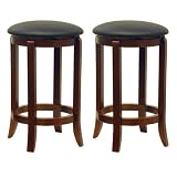 Winsome Wood 24-Inch Set of Two Black PVC Seat Bar Stools, Walnut