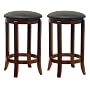 Winsome Wood 24-Inch Set of Two Black PVC Seat Bar Stools, Walnut