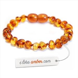 14-15cm Bracelet en Ambre pour BéBé - Bracelet d'Ambre enfant - Véritable Ambre de la Baltique - Perles Baroques Cognac. Un bijou discret et naturel en ambre véritable