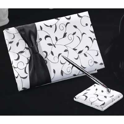 Black and White Wedding Guest Book and Pen Set