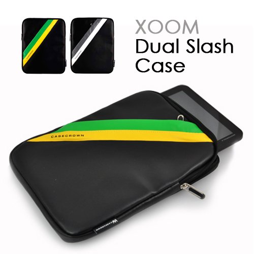 CaseCrown Dual Slash Synthetic Leather Sleeve Case (Green/Yellow Stripe) for Motorola XOOM WiFi / 3G Model