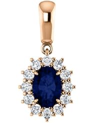 14K Rose Gold 7.00x5.00mm Oval Cut Chatham Created Sapphire and Diamond Pendant -- LIFETIME WARRANTY