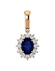 10K Rose Gold 7.00x5.00mm Oval Cut Sapphire and Diamond Pendant -- LIFETIME WARRANTY