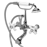 American Bath Factory F1-1120-CH-F9-9500-PX-CH F1-1120 Wall Mount Bathtub Faucet, Porcelain Cross Ha