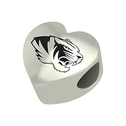Missouri Tigers Heart Bead Fits Most Pandora Style Charm Bracelets