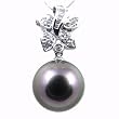 18K White Gold with Diamonds and 13-13.5mm Gem Quality Black Tahitian Pearl Pendant & 16" 14K White Gold Chain