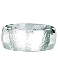 Silver Rhodium Plated Polish Hammered 30mm Round Domed Bangle