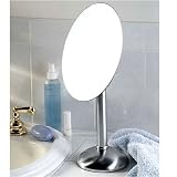Large Rimless One-Sided Vanity 5X Magnifying Mirror in Brushed Chrome