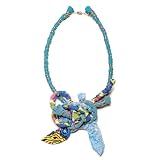 JousJous Antique Fabrics, Vintage Pieces & Alpaca Wire Fiesta Blue Necklace, Choker Length, 16" Long (Jewelry)