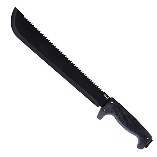 SOG Specialty Knives & Tools MC01-N SOGFari Machete with 13-Inch Dual Steel Straight Edge and Saw Blade with Kraton Handle, Black Powder Coated Finish