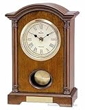 IMAGE OF Bulova Dalton Chiming Pendulum Table Clock - Walnut Finish - Gold-Tone Accents