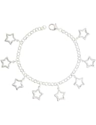 Sterling Silver Charm Bracelet w/ Puffy Stars Cut-Outs, 11/16" (17mm) wide