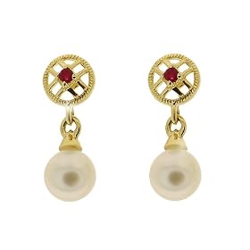 9ct Yellow Gold Ruby & Pearl Earrings