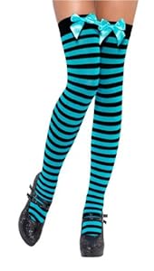 Smiffy's Over The Knee Striped Stockings Costume, Black/Blue, One Size