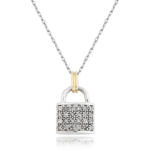 10k Two-Tone Gold Diamond Padlock Pendant (1/4 cttw, I-J Color, I3 Clarity),18