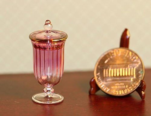 Dollhouse Miniature Cranberry Glass Jar with Cover by Glass Artisan Philip Grenyer