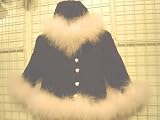 Ck35blkblk, Black Chenille Girls Cardigan Sweater, Hat Set Trimmed with Pink Maribou