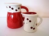 Ronnie's Terramoto Ceramic, Medium Pitcher 1.5 Quart and Creamer, Tomato Red with Cherries