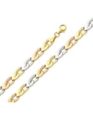 14K 3 Tri-color Diamond Cut Stampato Bracelet with Lobster Claw Clasp - 7.25" Inches