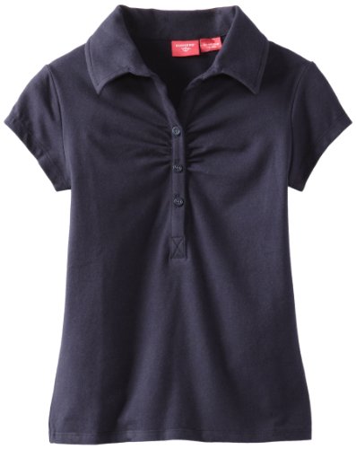 Dockers Big Girls'  Short Sleeve Pique Polo With Shirring, Navy, Large