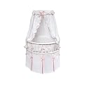 Round Bassinet with Waffle Weave Bedding - White/ Pink