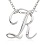 Platinum Plated Sterling Silver "R" Charm Necklace, 18"
