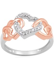 18k Rose Gold Plated Sterling Silver Diamond Two Tone Celtic Heart Ring (1/10 cttw, I-J Color, I2-I3 Clarity)