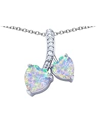 Original Star K (tm) 8mm and 7mm Heart Shape Created Opal Double Hearts Pendant in 925 Sterling Silver