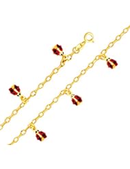 14K Yellow Gold Ladybug Enamel Baby Bracelet with Spring-ring Clasp - 6" Inches