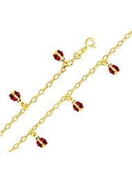 14K Yellow Gold Ladybug Enamel Baby Bracelet with Spring-ring Clasp - 6" Inches