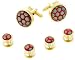 JJ Weston red peacock art glass cufflinks and shirt studs formal set. Made in the USA