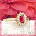 14K .40 CT Emerald Shaped Ruby & Diamond Ring Size:6