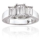 14k White Gold Emerald Cut Diamond 3-Stone Ring (1 ct center, 2 cttw, I-J Color, I1 Clarity)