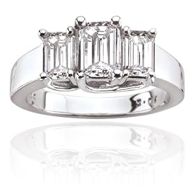 14k White Gold Emerald Cut Diamond 3-Stone Ring (1 ct center, 2 cttw, I-J Color, I1 Clarity)