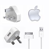 GENUINE APPLE MAINS CHARGER, A1299 USB ADAPTER + FREE USB DATA CABLE, for iphone 4 / 4G / 4S, iTouch, ipad
