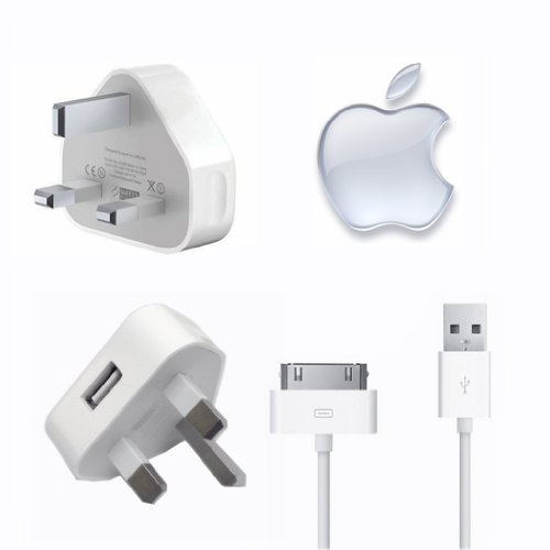 GENUINE APPLE MAINS CHARGER, A1299 USB ADAPTER + FREE USB DATA CABLE, for iphone 4 / 4G / 4S, iTouch, ipad