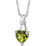 Passionate Pledge: Sterling Silver 2.50 carats Heart Shape Checkerboard Cut Peridot Pendant with 18 inch Silver Necklace