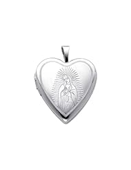 Sterling Silver Engraved Our Lady Guadalupe Heart Locket Pendant (0.8" or 20mm Height)