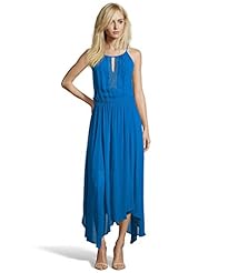 Halter Sleeveless Georgette Natural   Waistline Keyhole Maxi Dress 