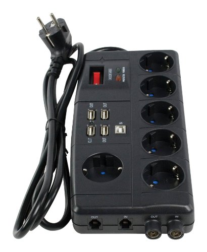 K&ouml;nig 6-fach Steckdosenleiste mit &Uuml;berspannungsschutz Koax/RJ11 und 4-Port Hub USB 2.0 Preisvergleich