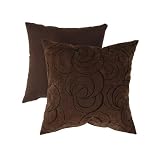 Pillow Perfect Decorative Velvet Swirls Square Toss Pillow, Brown