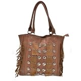 Large Studded Tassel Tote / Shoulder Handbag Tan Brown